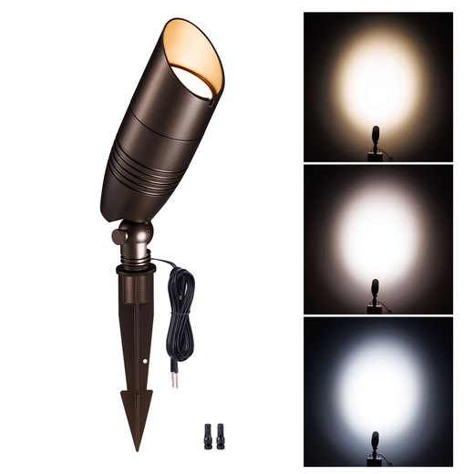 Small adjustable landscape spotlight on a ground stake